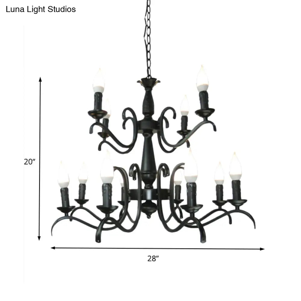 Vintage Style 3/5-Head Flameless Candle Chandelier - Black Metallic Hanging Lamp For Living Room