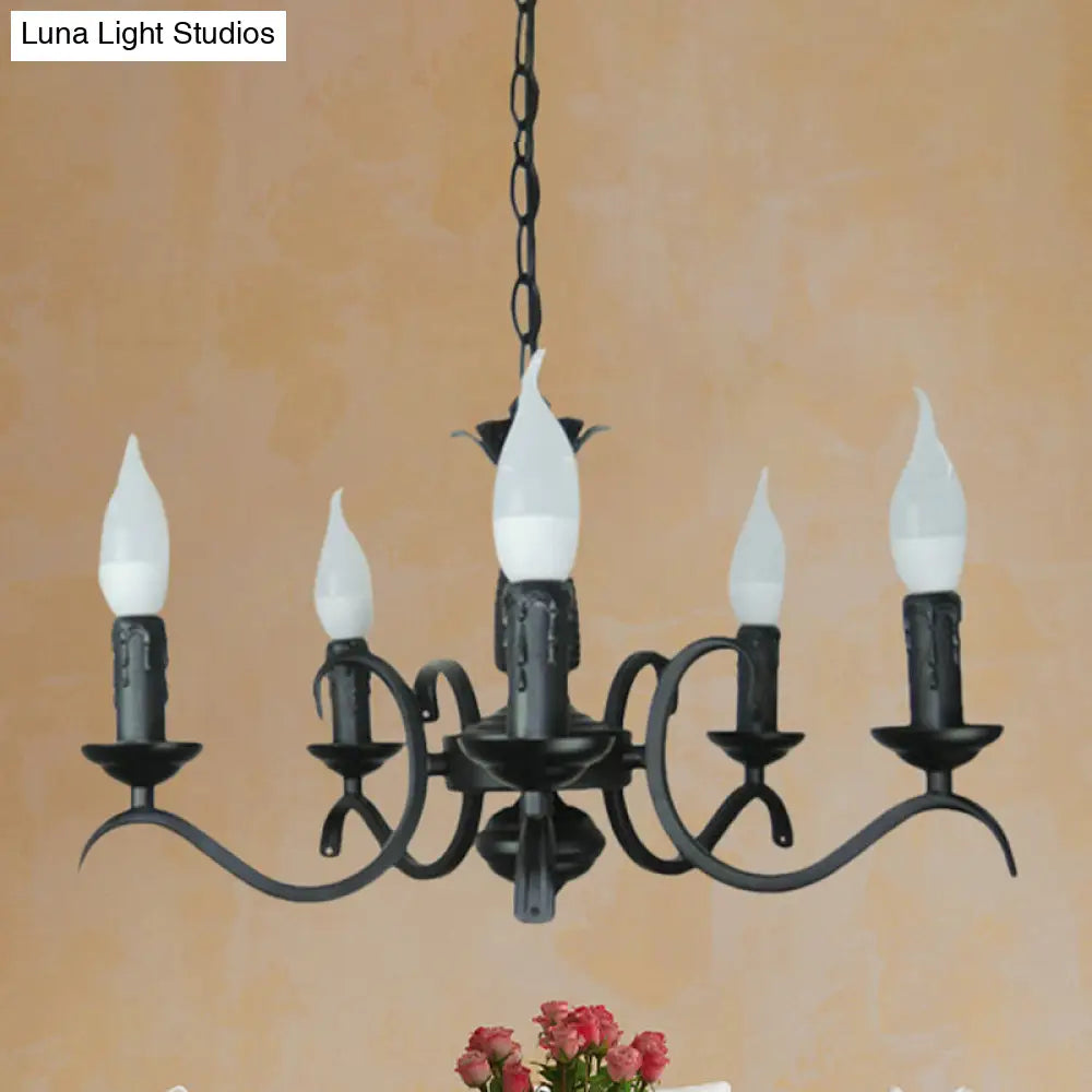 Vintage Style 3/5-Head Flameless Candle Chandelier - Black Metallic Hanging Lamp For Living Room