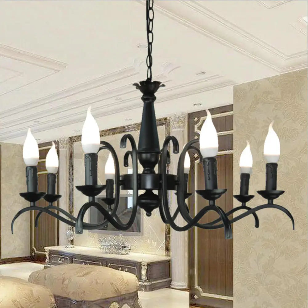 Vintage Style 3/5-Head Flameless Candle Chandelier - Black Metallic Hanging Lamp For Living Room 8 /