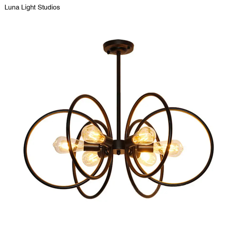Vintage-Style 6-Light Metal Chandelier Ceiling Fixture For Restaurants - Black