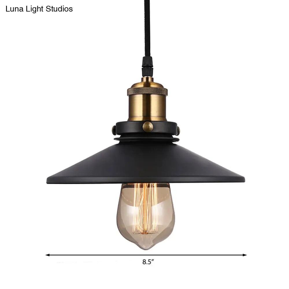 Vintage Style Black Conic Ceiling Light Fixture With Metallic Finish - 1 Bulb Living Room Pendant