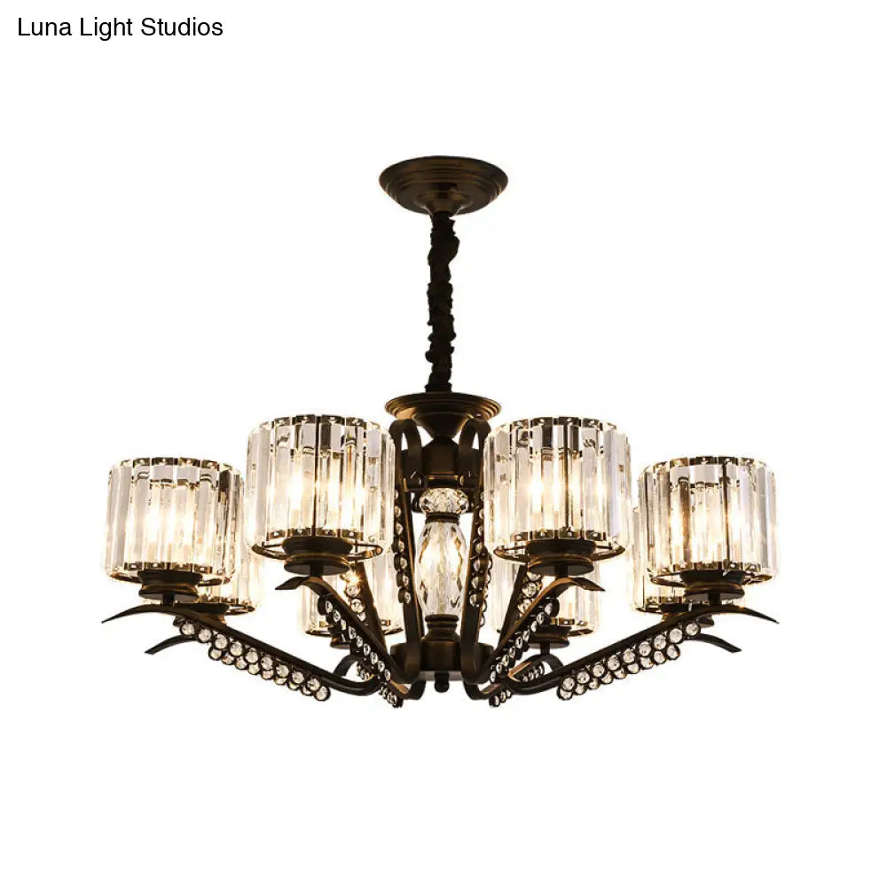 Vintage Style Black Crystal Drum Chandelier - 3/5 Head Suspension Lamp For Dining Room