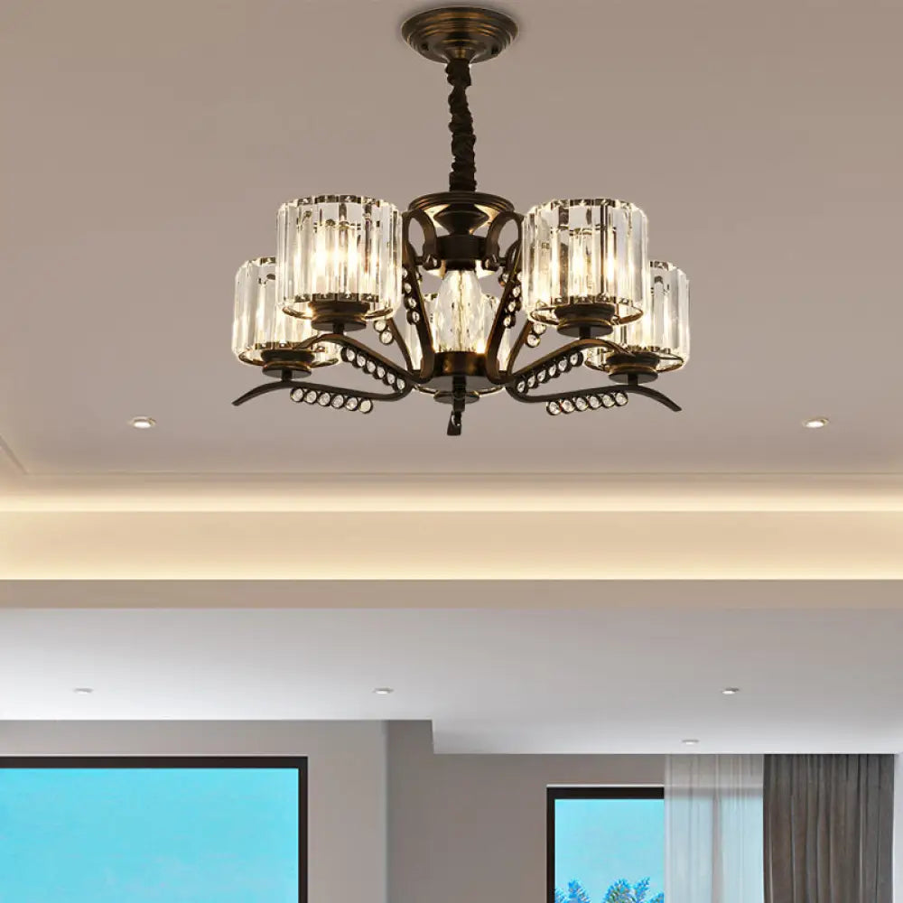 Vintage Style Black Crystal Drum Chandelier - 3/5 Head Suspension Lamp For Dining Room 5 /