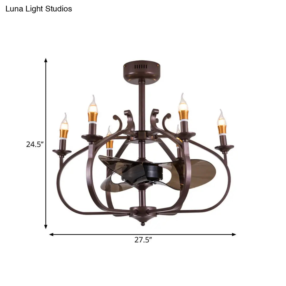 Vintage-Style Coffee Caged Pendant Light With 6 Lights - Elegant Metal Ceiling Lamp For Dining Room