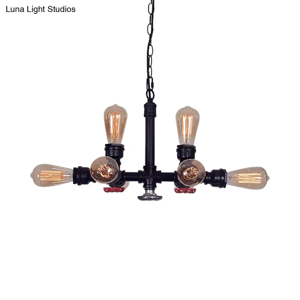 Vintage Style Island Pendant Light - 8 Head Bare Bulb Ceiling Fixture Bronze/Black Metal For Living