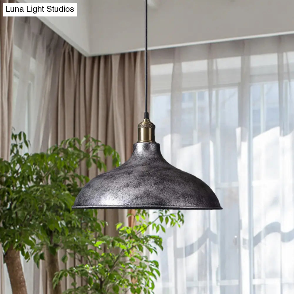 Vintage Style Pendant Lamp For Restaurant - Metal Bowl Ceiling Light In Black/White