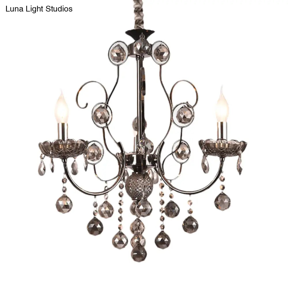 Vintage Style Smoke Gray Crystal Chandelier Light - Pendant Lighting For Dining Room 3/5 Candle