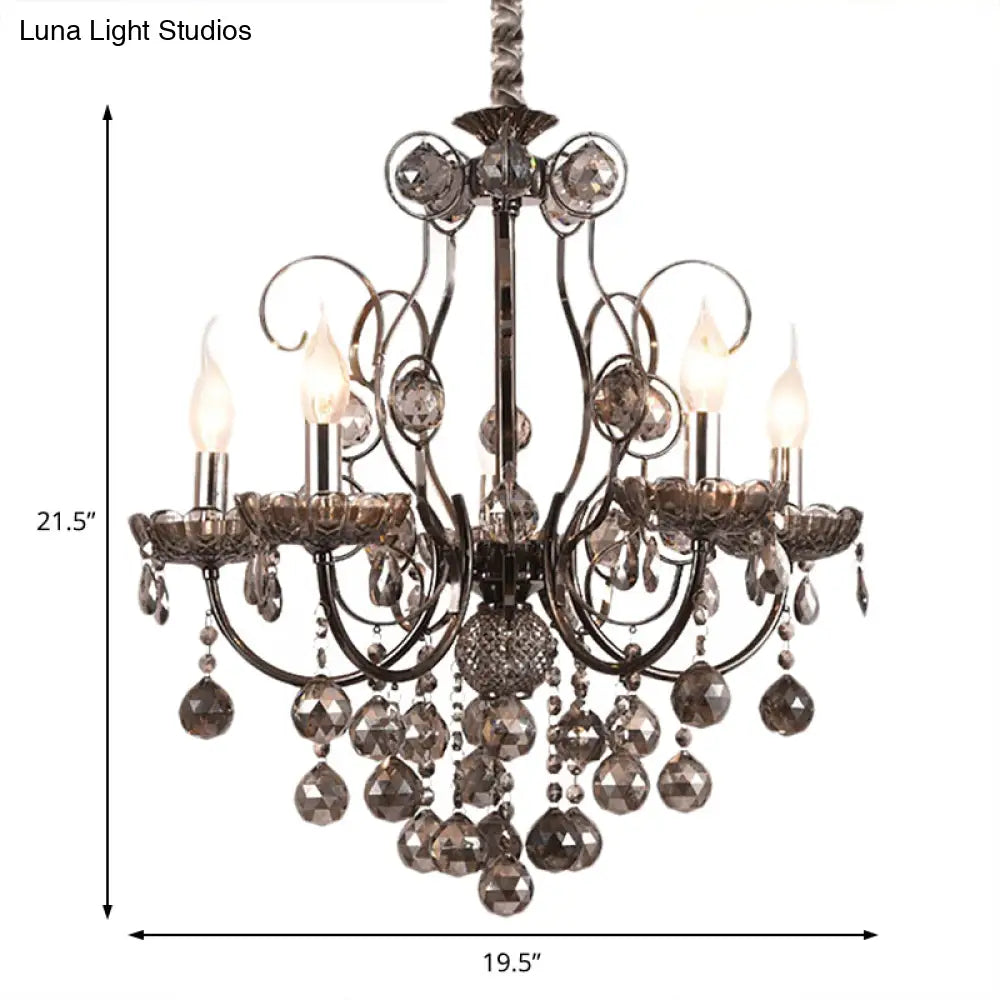 Vintage Style Smoke Gray Crystal Chandelier Light - Pendant Lighting For Dining Room 3/5 Candle