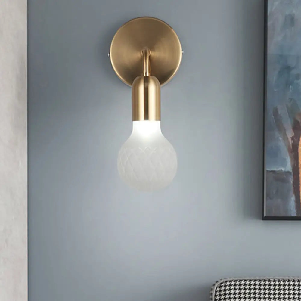 Vintage Teardrop Sitting Room Sconce Light - Textured White/Clear Lattice Glass Gold Wall Lighting