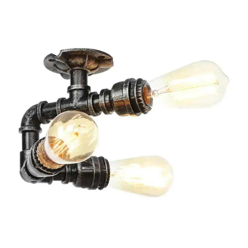 Vintage Water Pipe Metal Semi Flush Mount Ceiling Light Fixture - Antique Brass/Silver/Bronze 3/4