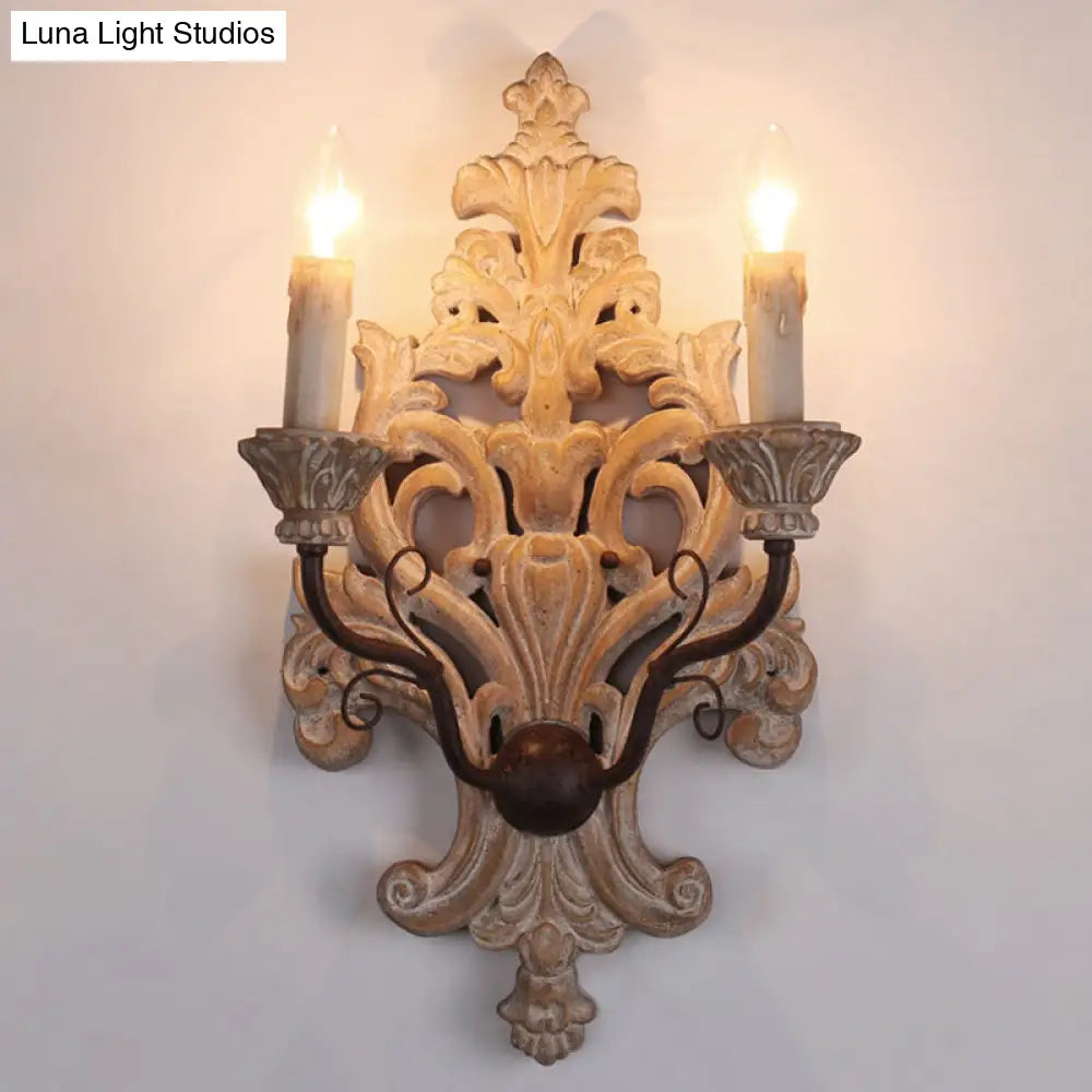 Vintage White Wood 2-Light Candle Wall Sconce For Porch