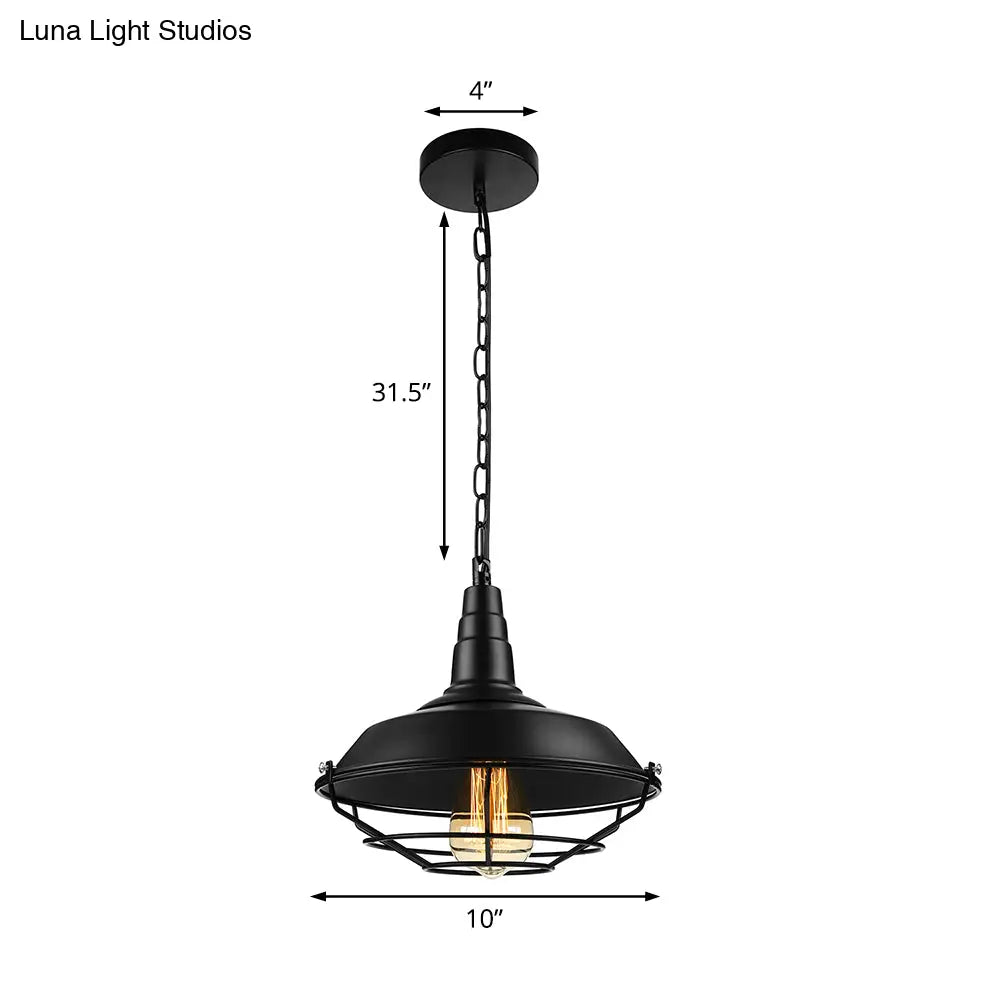 Vintage Wire Guard Pendant Light With Barn Shade - 10’/14’/18’ Wide Black/Bronze/Rust Metal