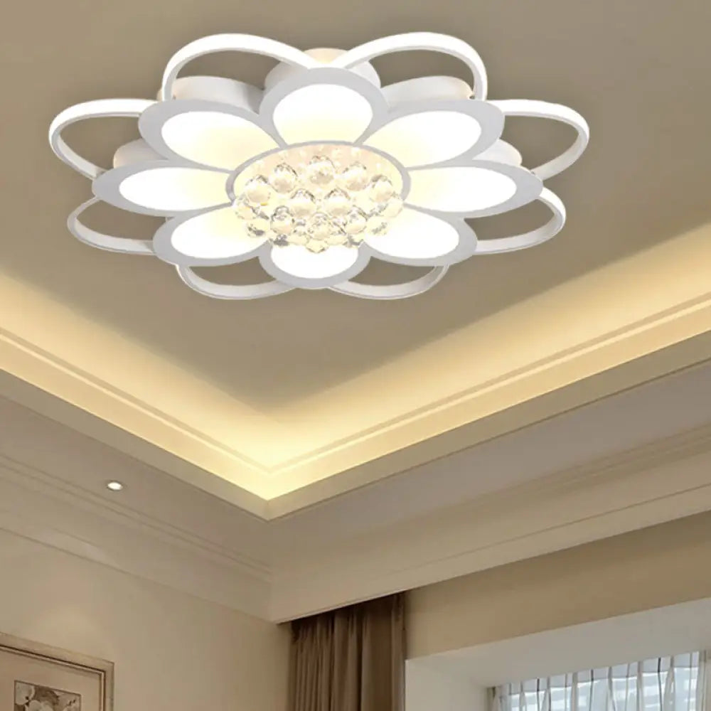 Warm/White/3 Color Led Crystal Flush Light - Simple White Floral Living Room Mount Lamp Multiple
