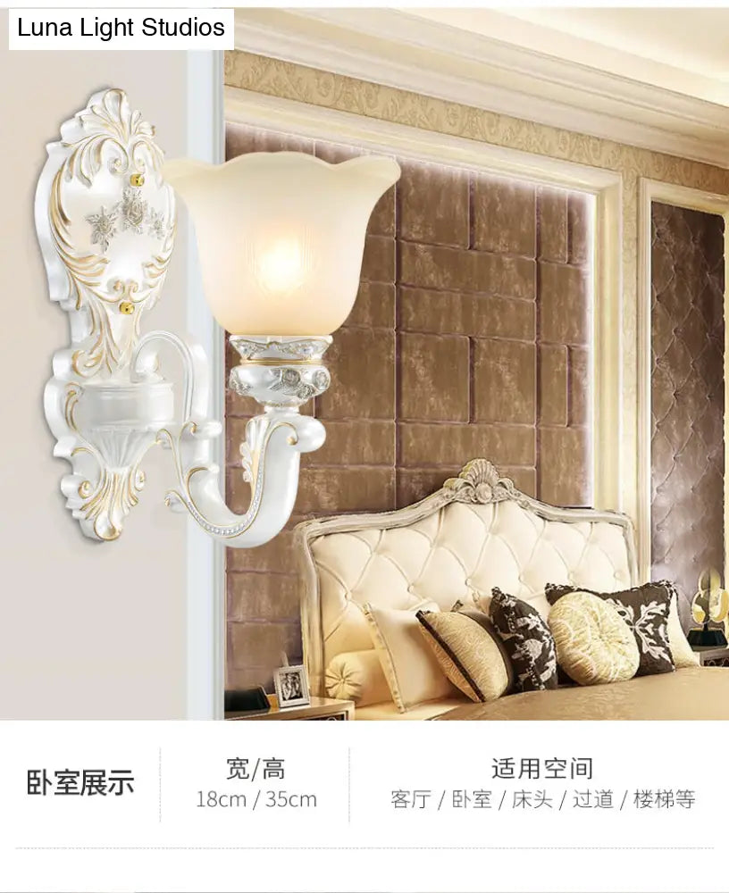 White Glass Wall Sconce Blossom - Half-Head Cottage Lighting For Living Room