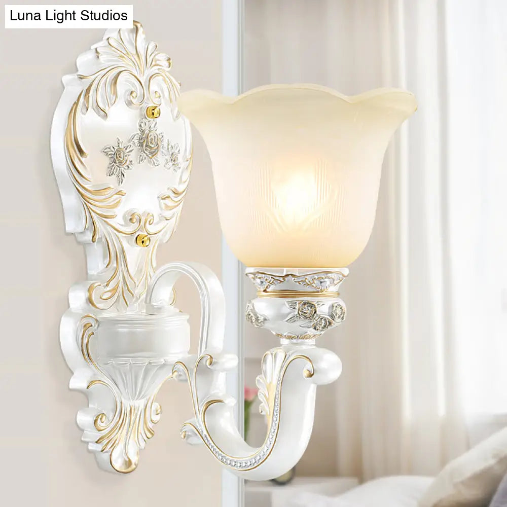 White Glass Wall Sconce Blossom - Half-Head Cottage Lighting For Living Room