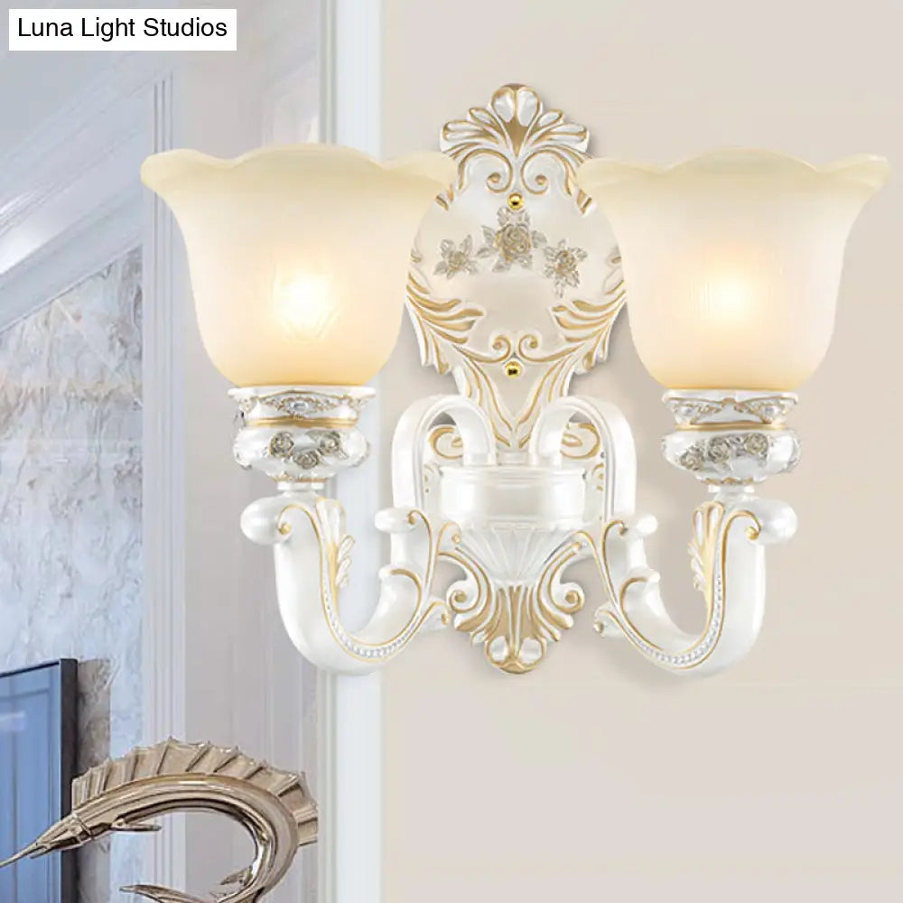White Glass Wall Sconce Blossom - Half-Head Cottage Lighting For Living Room