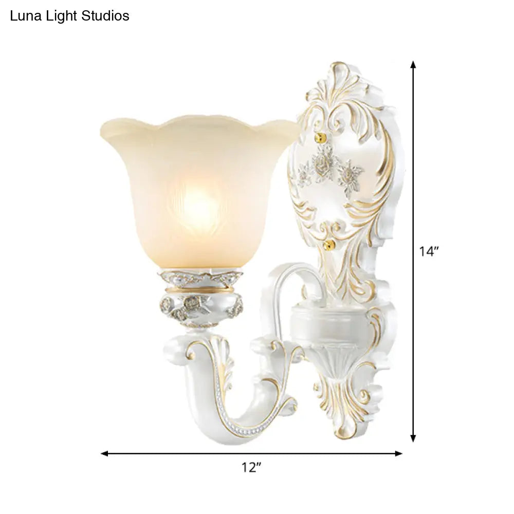 White Glass Wall Sconce Blossom - Half-Head Cottage Lighting For Living Room