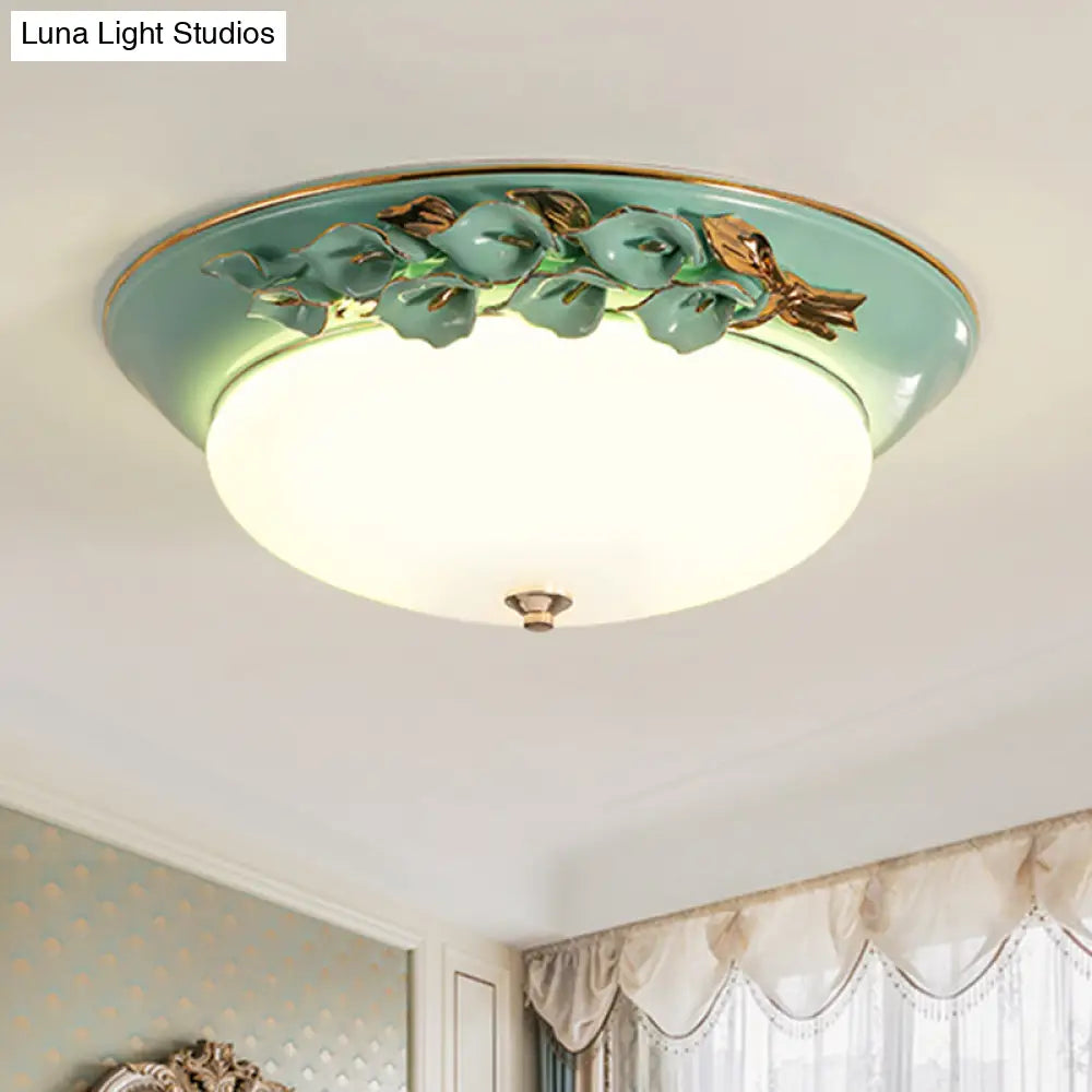 White Led Flush Mount Lighting For Bedroom - Pastoral Bowl Ceiling Fixture (1 Light Metal