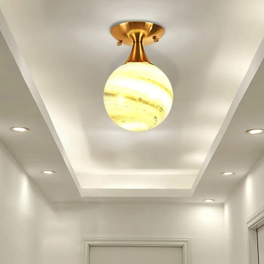 White - Yellow/Gray - Blue/Smoke Gray Glass Orb Shade Semi Mount Lighting - Nordic Style 1 Bulb