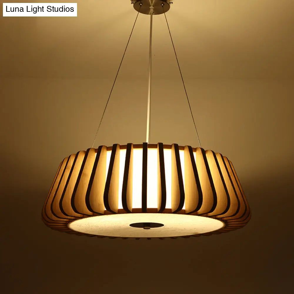 Wide Tapered Suspension Lighting - Traditional Wood 1-Bulb Nickel Hanging Ceiling Light 19.5’/23.5