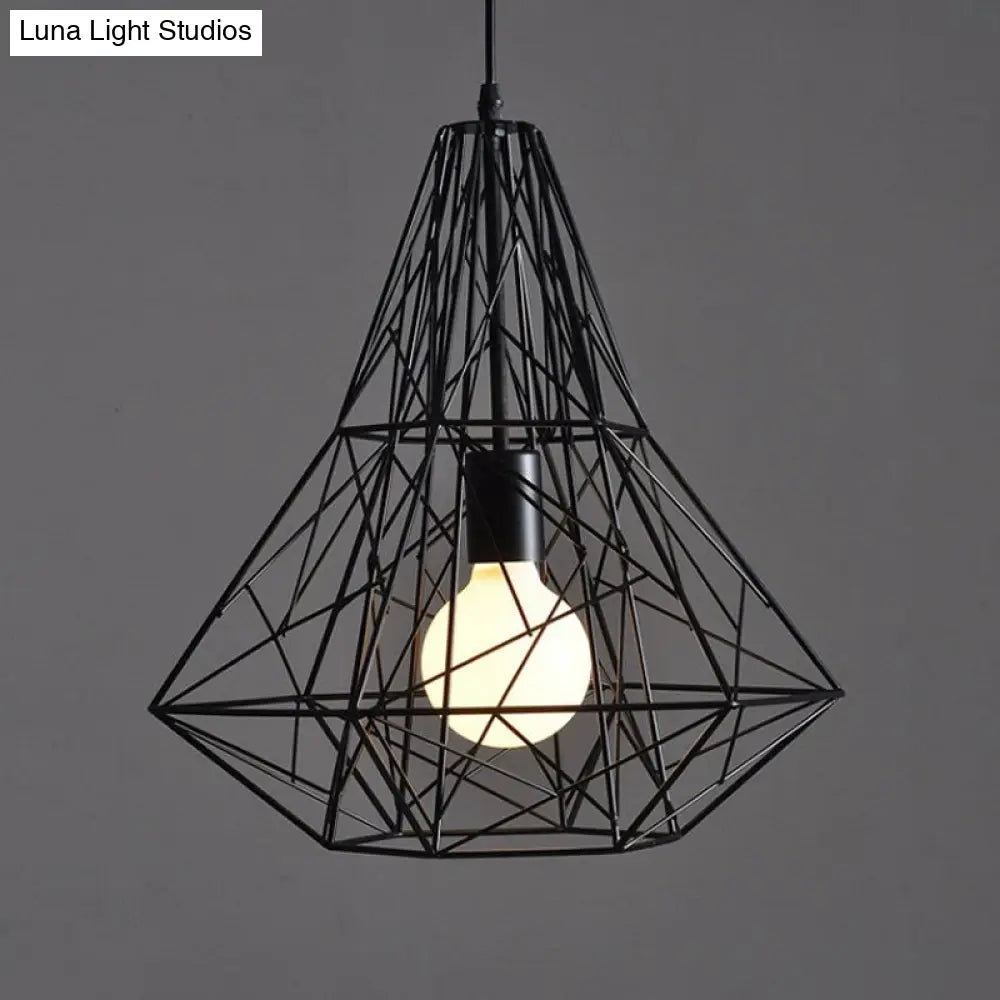 Wire Cage Pendant Light - Black Metal Ceiling Lamp For Restaurants
