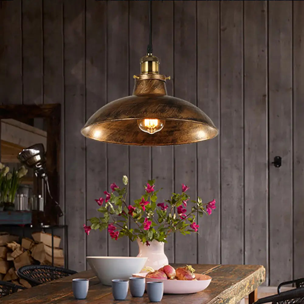 Wrought Iron Dome Industrial Ceiling Fixture Pendant Lighting - 12’/14’ Diameter 1 Light