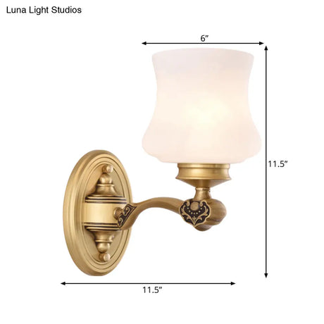 1/2-Head Vintage Brass Wall Mount Sconce Lamp With White Glass Bell Shade Retro Lighting For Living