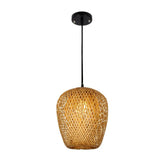 1/3-Bulb Beige Suspension Light With Bamboo Shade - Asian Style Mixed Shape/Ellipse/Droplet Hanging