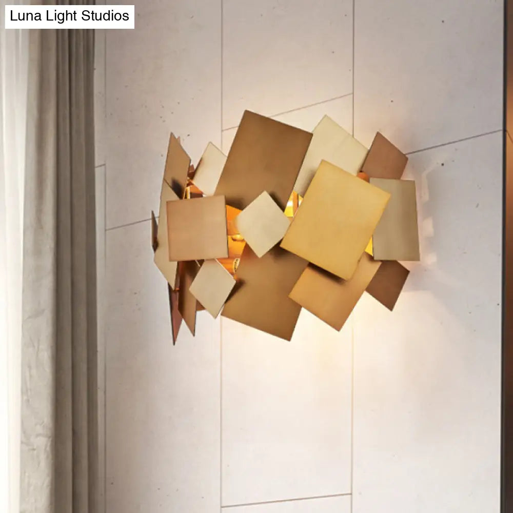 1-Bulb Brass Finish Wall Sconce With Decorative Stainless Steel Panel