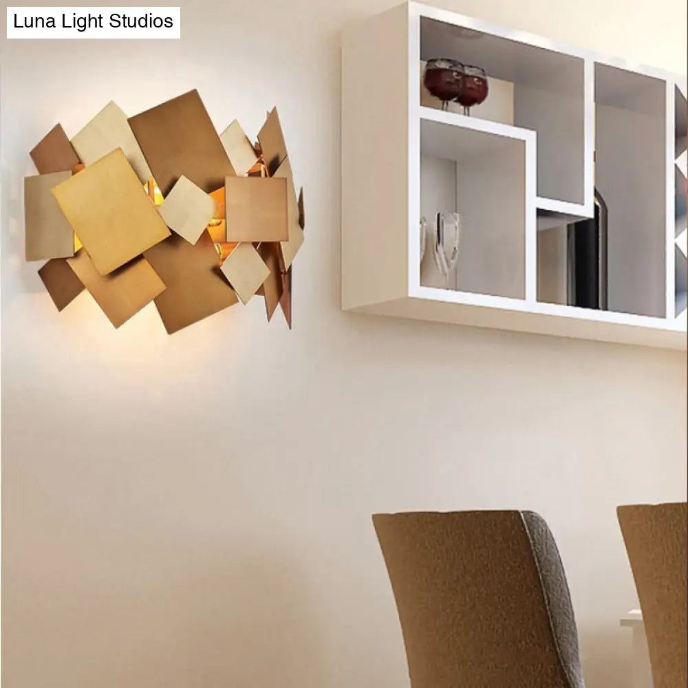 1-Bulb Brass Finish Wall Sconce With Decorative Stainless Steel Panel