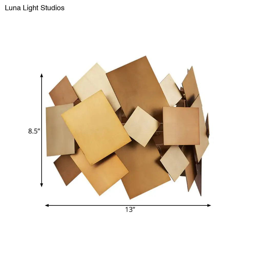 1-Bulb Brass Finish Wall Sconce With Decorative Stainless Steel Panel