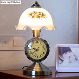 1 Bulb Brass Night Table Lamp With Faceted Glass Dome Shade - Rural Style Light For Bedroom