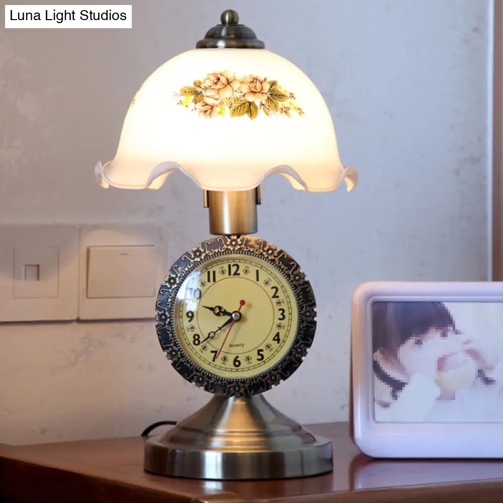 1 Bulb Brass Night Table Lamp With Faceted Glass Dome Shade - Rural Style Light For Bedroom