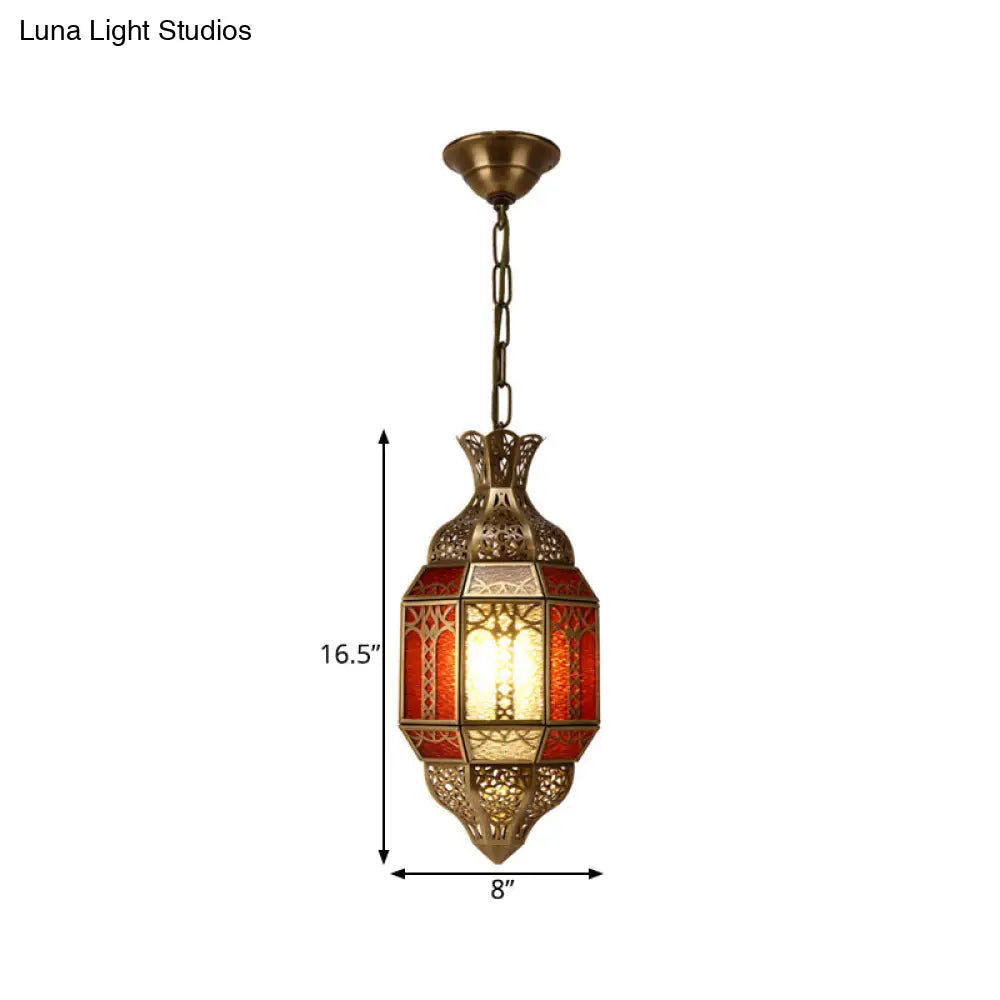 1-Bulb Brass Suspension Lamp - Arab Metal Lantern Ceiling Fixture For Restaurants