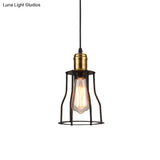 1-Bulb Bronze/Brass Suspended Metal Pendant Lamp - Mini Industrial Wire Cage Light For Living Room