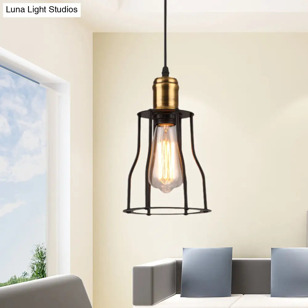 Bronze/Brass Industrial Mini Wire Cage Pendant Light For Living Room Brass
