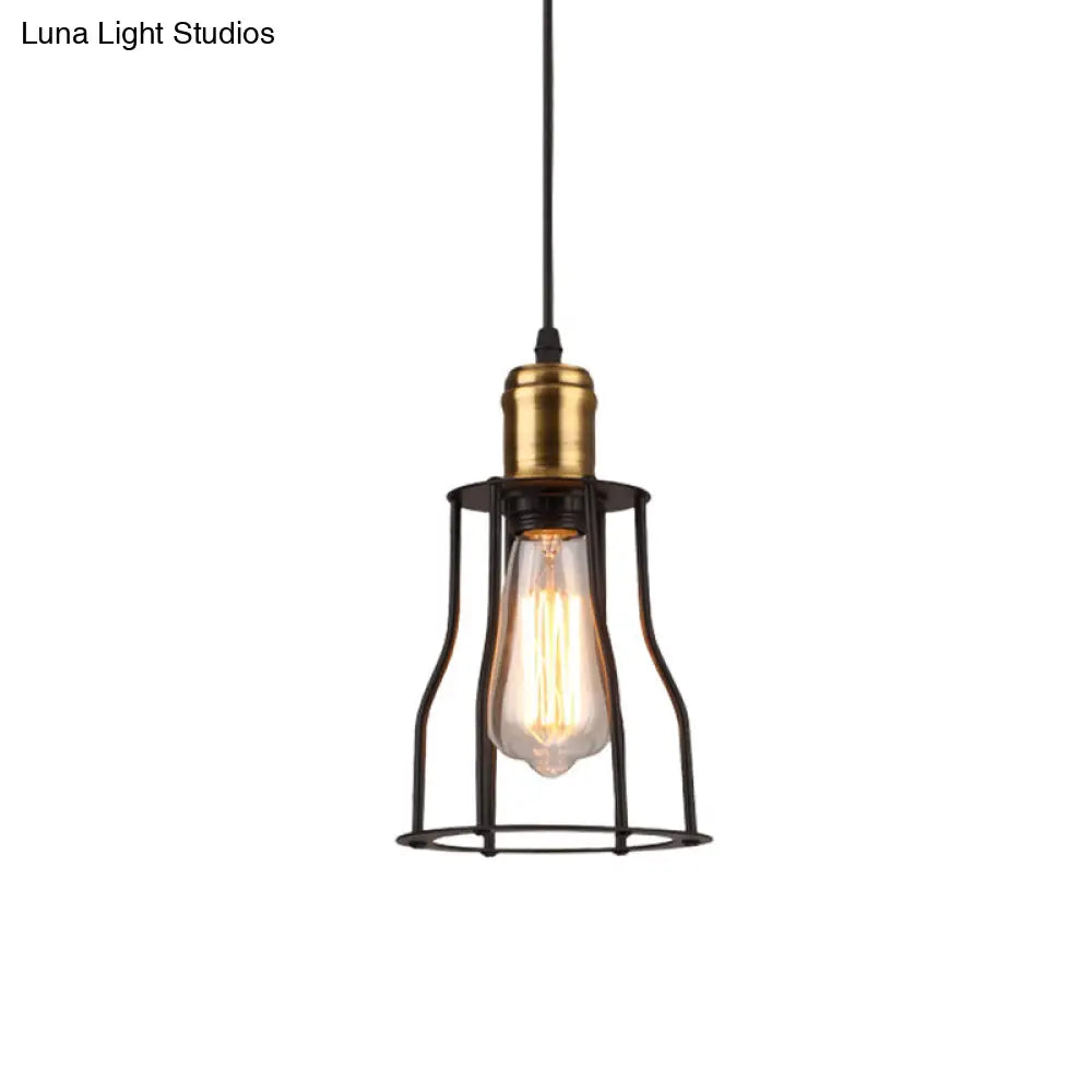Bronze/Brass Industrial Mini Wire Cage Pendant Light For Living Room