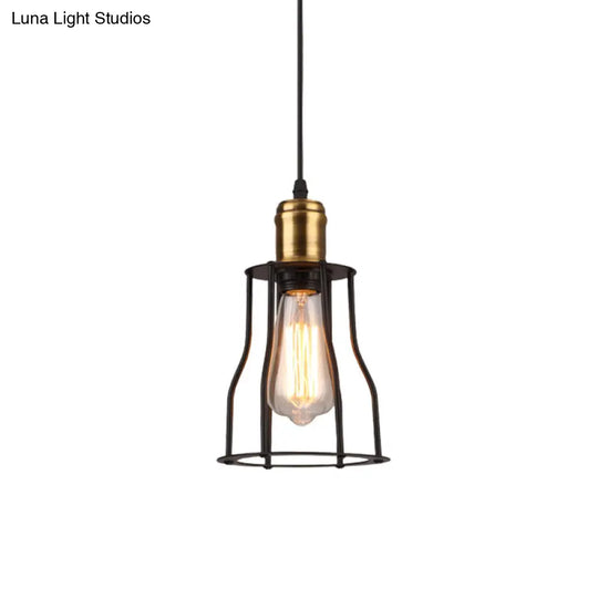 Bronze/Brass Industrial Mini Wire Cage Pendant Light For Living Room