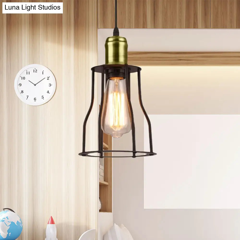 Bronze/Brass Industrial Mini Wire Cage Pendant Light For Living Room Bronze