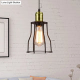 1-Bulb Bronze/Brass Suspended Metal Pendant Lamp - Mini Industrial Wire Cage Light For Living Room
