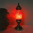 1-Bulb Cylinder Night Table Lamp With Red/Blue Glass Shade & Brass Metal Base - Task Lighting