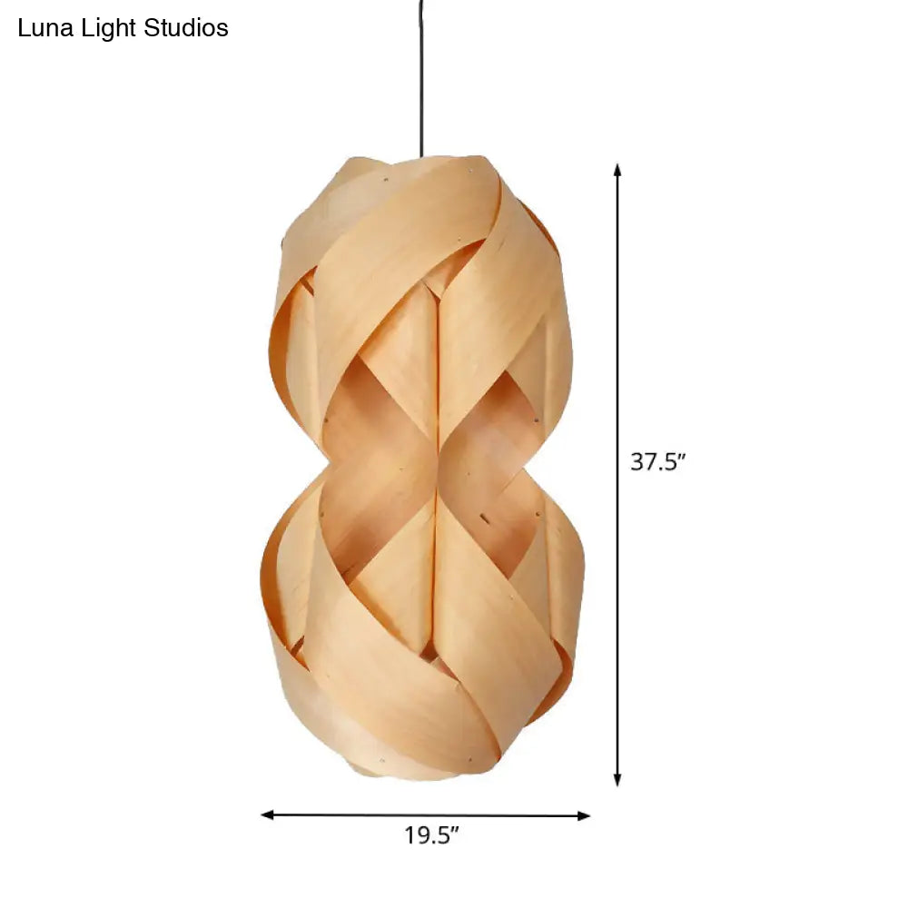 1 Bulb Hand Woven Beige Pendant Light - Chinese Wood Suspended Fixture