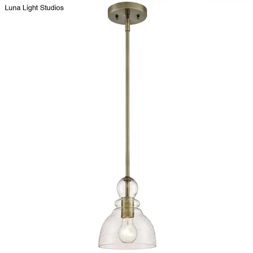 1-Bulb Industrial Gourd Shaped Light Fixture - Seeded Glass Pendant For Diner Bar