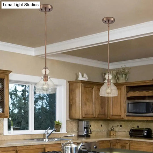 1-Bulb Industrial Gourd Shaped Pendant Light Fixture With Seeded Glass - Perfect For Diner Bar