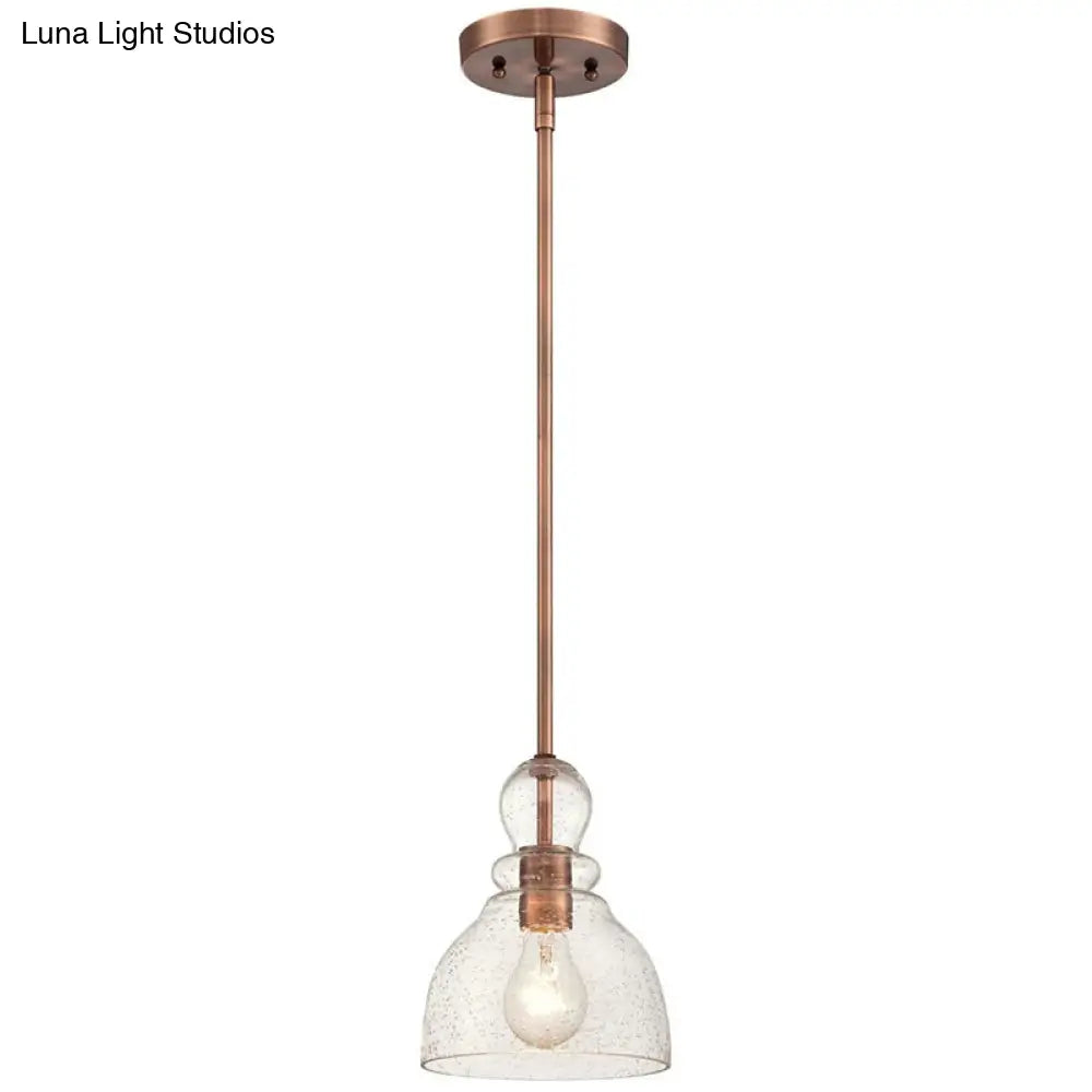 1-Bulb Industrial Gourd Shaped Pendant Light Fixture With Seeded Glass - Perfect For Diner Bar