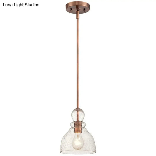 1-Bulb Industrial Gourd Shaped Pendant Light Fixture With Seeded Glass - Perfect For Diner Bar