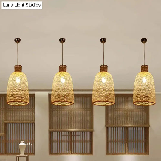 Asian Beige Bamboo Shade Pendant Light With Unique Pendulum Design / B