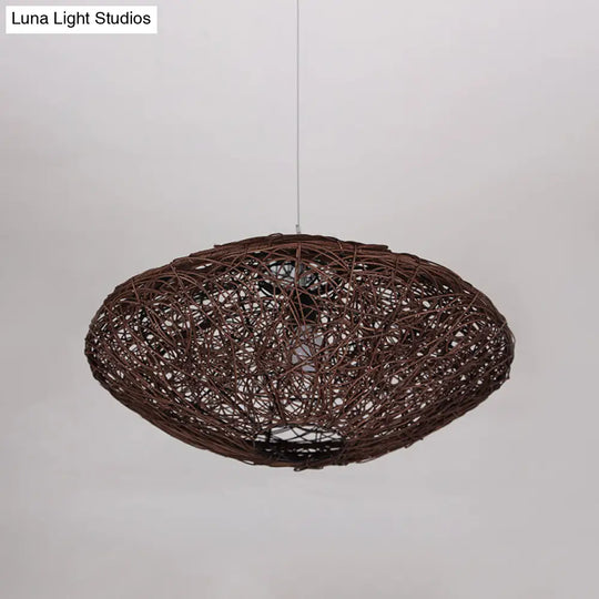 1-Head Asian Teahouse Hanging Light - Black/White Pendant Lighting Fixture With Rattan Lantern Shade