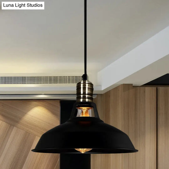1-Head Barn Pendant Lighting - Industrial Black/White Metallic Suspension Light 10.5/12/15 Inch Dia