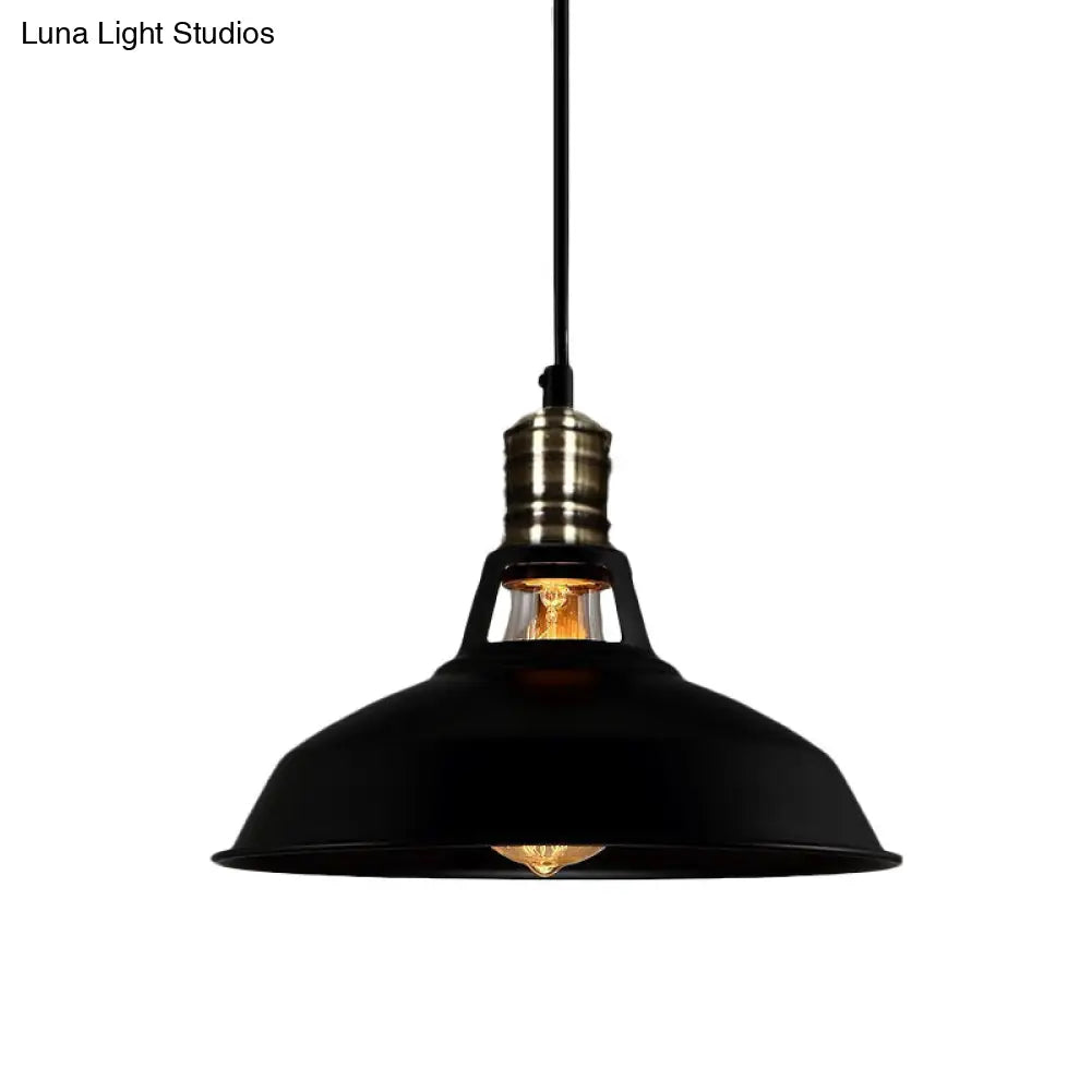 1-Head Barn Pendant Lighting - Industrial Black/White Metallic Suspension Light 10.5/12/15 Inch Dia
